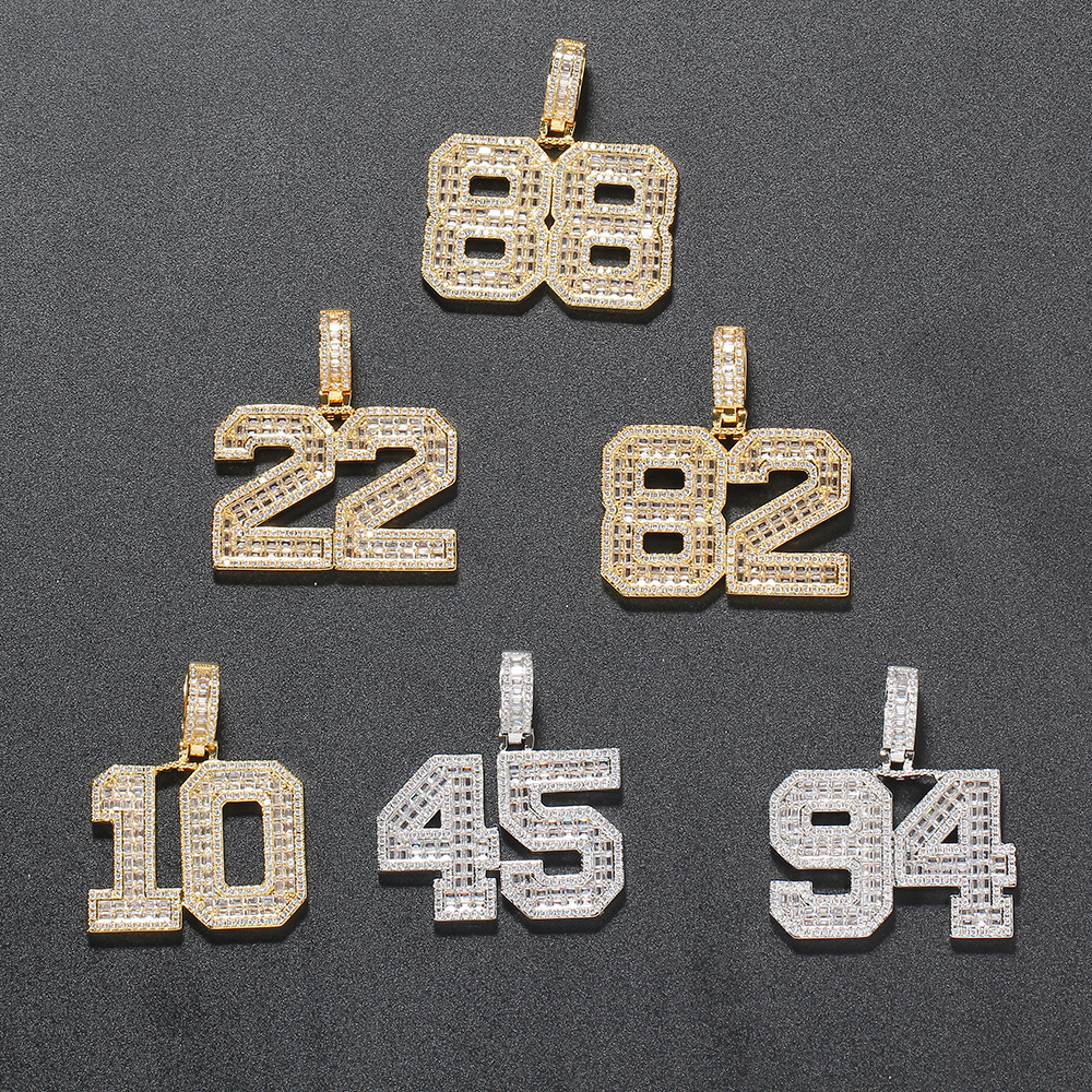 Hip Hop Charm DIY Custom 0-9 Numbers Pendant Necklace Jewelry 5A T Zircons Mens Women Gift