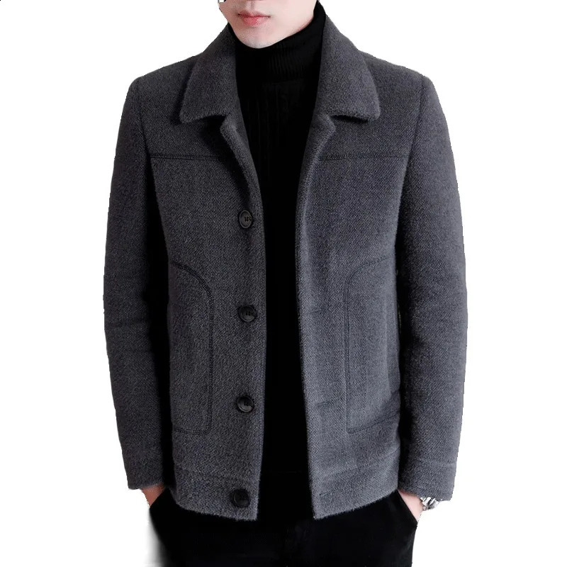 Autumn and Winter Cotton Coat Mens Solid Color Versatile Trend Personalized Polo Collar Large plush Warm Jacket Coat Cotton 241225