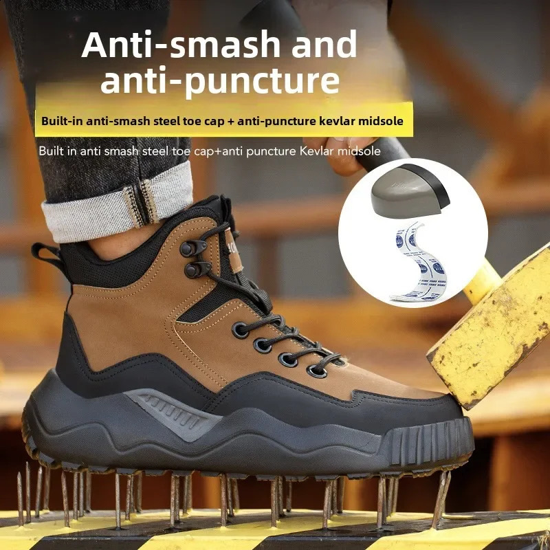 high top safety shoe for work waterproof shoes men anti smash steel toe boots puncture sneakers 241225