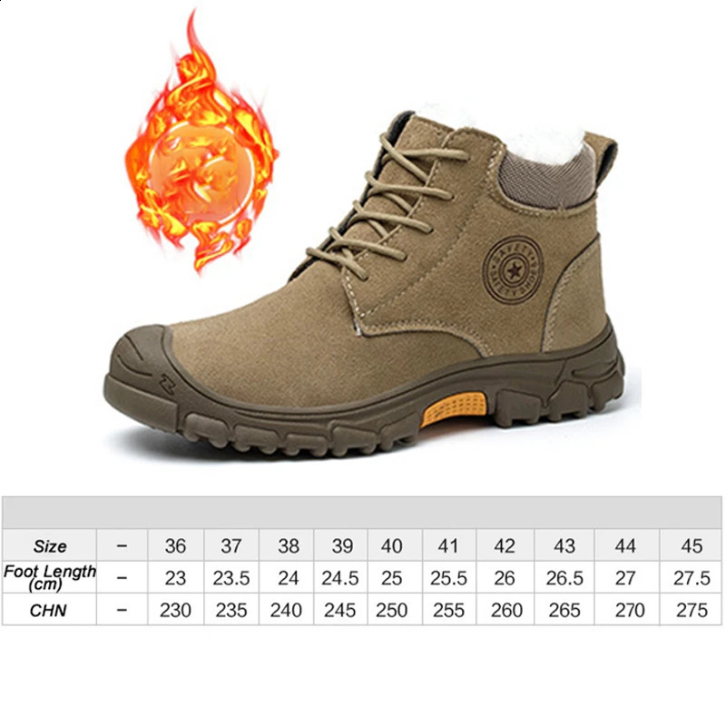 Mens High Top Cotton Boots Winter Thick Velvet Warm Safety Shoes Anti Smashing Piercing Work Boot Steel Toe Shoe 241225