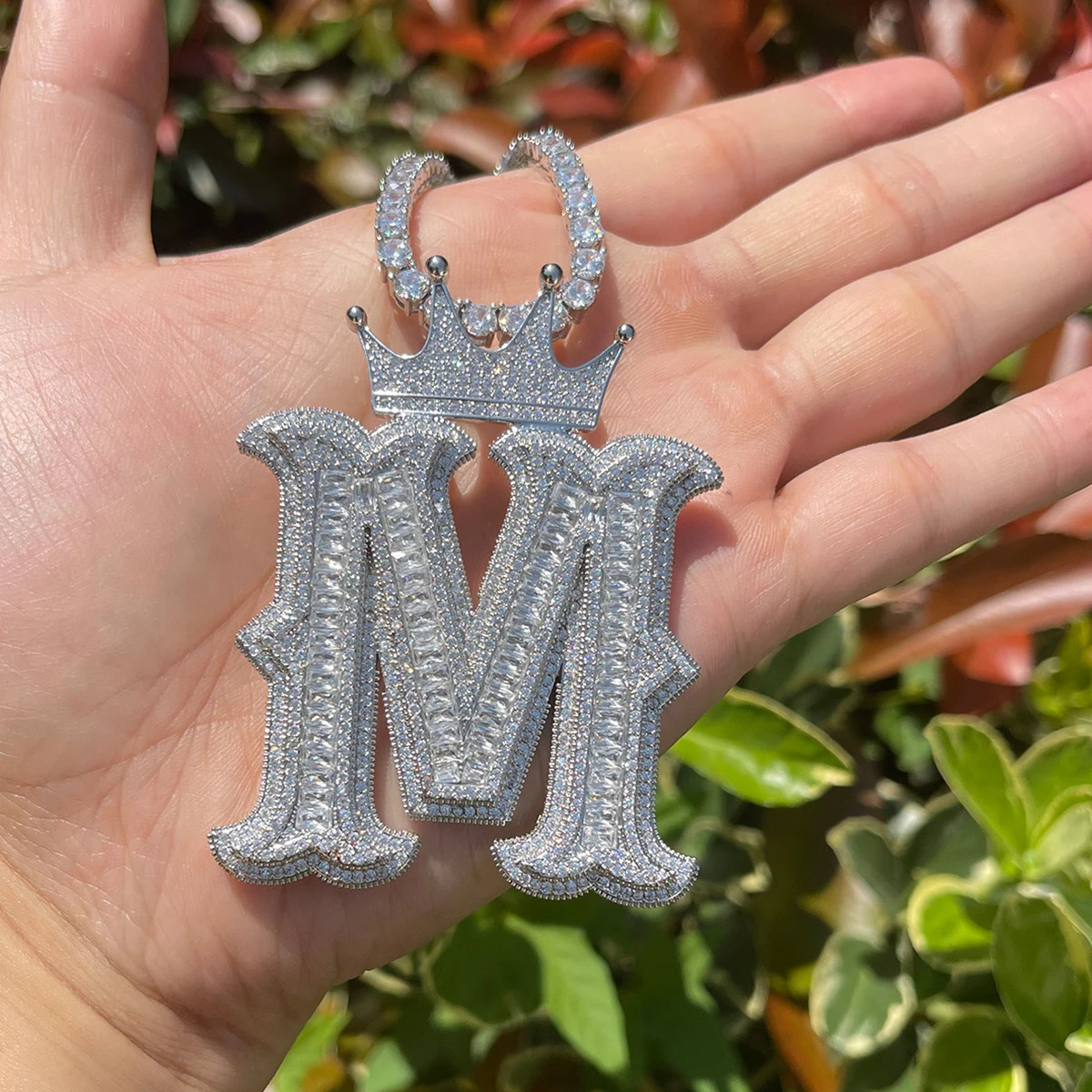 Hip Hop DIY Custom A-Z Name Initials Letters Pendant Necklace Crown Clasp Jewelry with Rope Chain