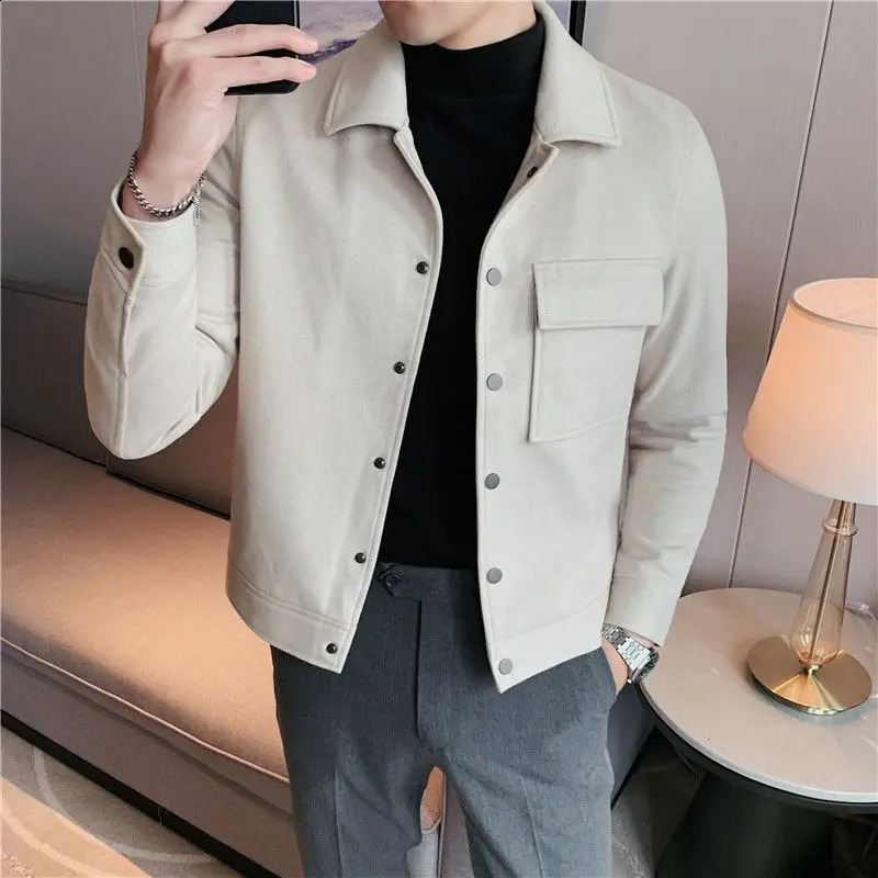 High-quality Autumn Winter Wool Blends Jackets Men Fashion Slim Casual Business Short Trench Coat Streetwear Social Men Clothing 241225
