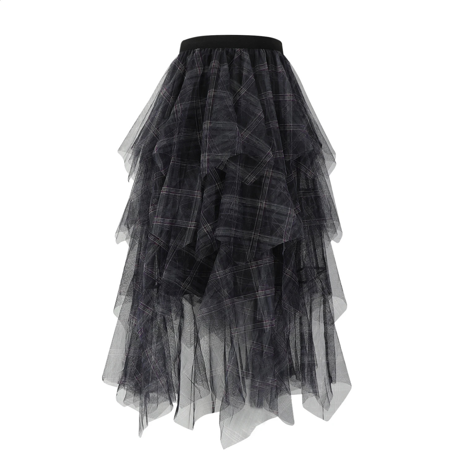 Fashion Gauze Womens Skirts Summer Jupe 2024 Faldas Mujer De Moda High Waist A-line Sweet Saia Irregular Casual Plaid Skirt 241231
