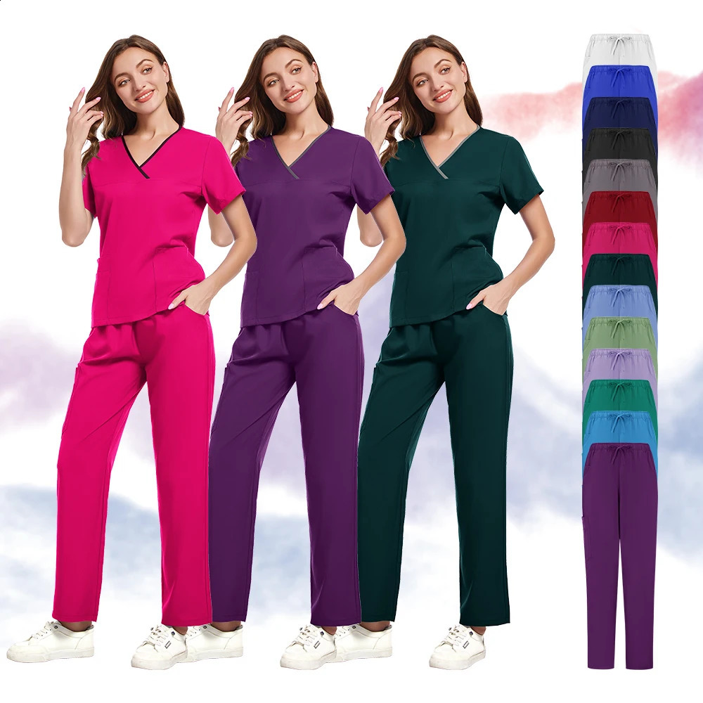 Nurse Scrubs Fashion Scrub Soft Breathable Jogger Pants Set Uniforms Woman Nursing Clinical Doctor Workwear 241230