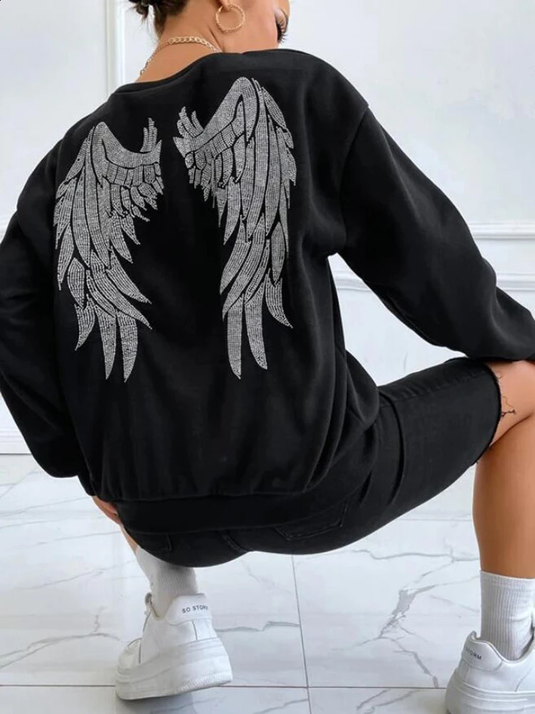 Y2k clothes Oversized Wing Drop Shoulder Sweatshirt Women Hoodie 241223