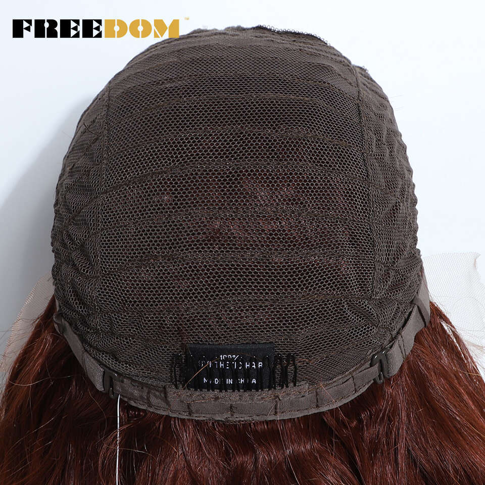 FREEDOM Synthetic Lace Front For Women 22 Inch Body Wave Ombre Brown Blonde Wine Red Wig Easy Wear White Cosplay Wigs