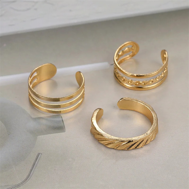 3PCS Fashion Ins Open Toe Rings For Women Adjustable Simple Minimal Hollow Summer Beach Smooth Feet Ring Jewelry On Foot 241225