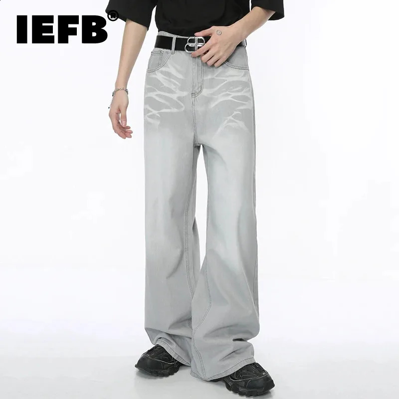 IEFB Straight Male Jeans Vintage Mens Denim Pants Tie-dyed Wide Leg Trousers 2024 Spring Stylish Men Clothing 9C4276 241224