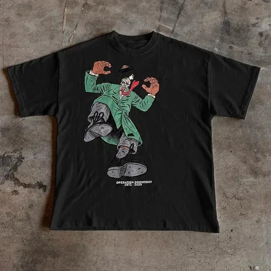 Y2K top mens American Harajuku hip-hop gothic cartoon graphic printing oversized T-shirt cotton short sleeved dress 241230