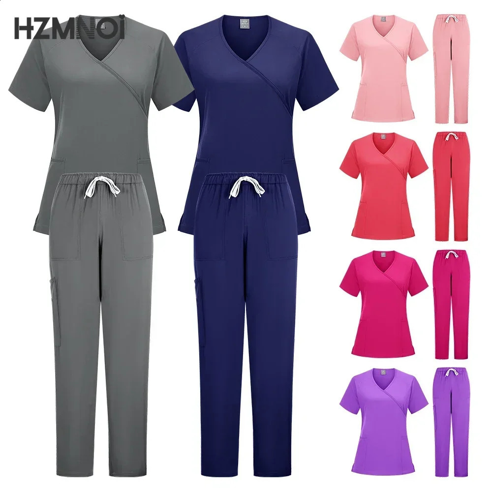 Nurse Scrubs Fashion Scrub Soft Breathable Jogger Pants Set Woman Nursing Clinical Doctor Workwear 241230