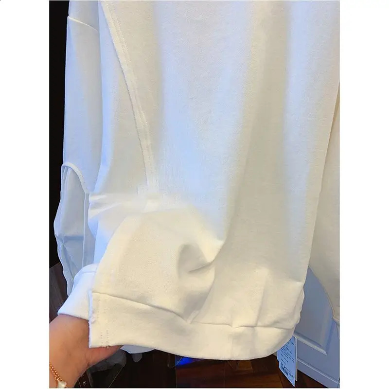 Spring Autumn Solid Color Round Neck Long Sleeve Sweatshirt Fashion Casual Loose Pullovers Cotton Elegant Chic Tops 241223