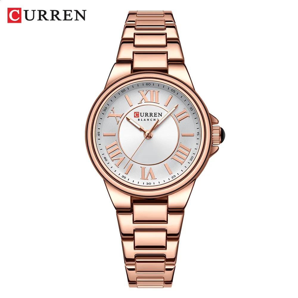 CURREN 9091 Womens Quartz Watch Fashion Simple Elegant Rose Gold Analog Display Steel Strap Wristwatch for Ladies Clock Gift 241225