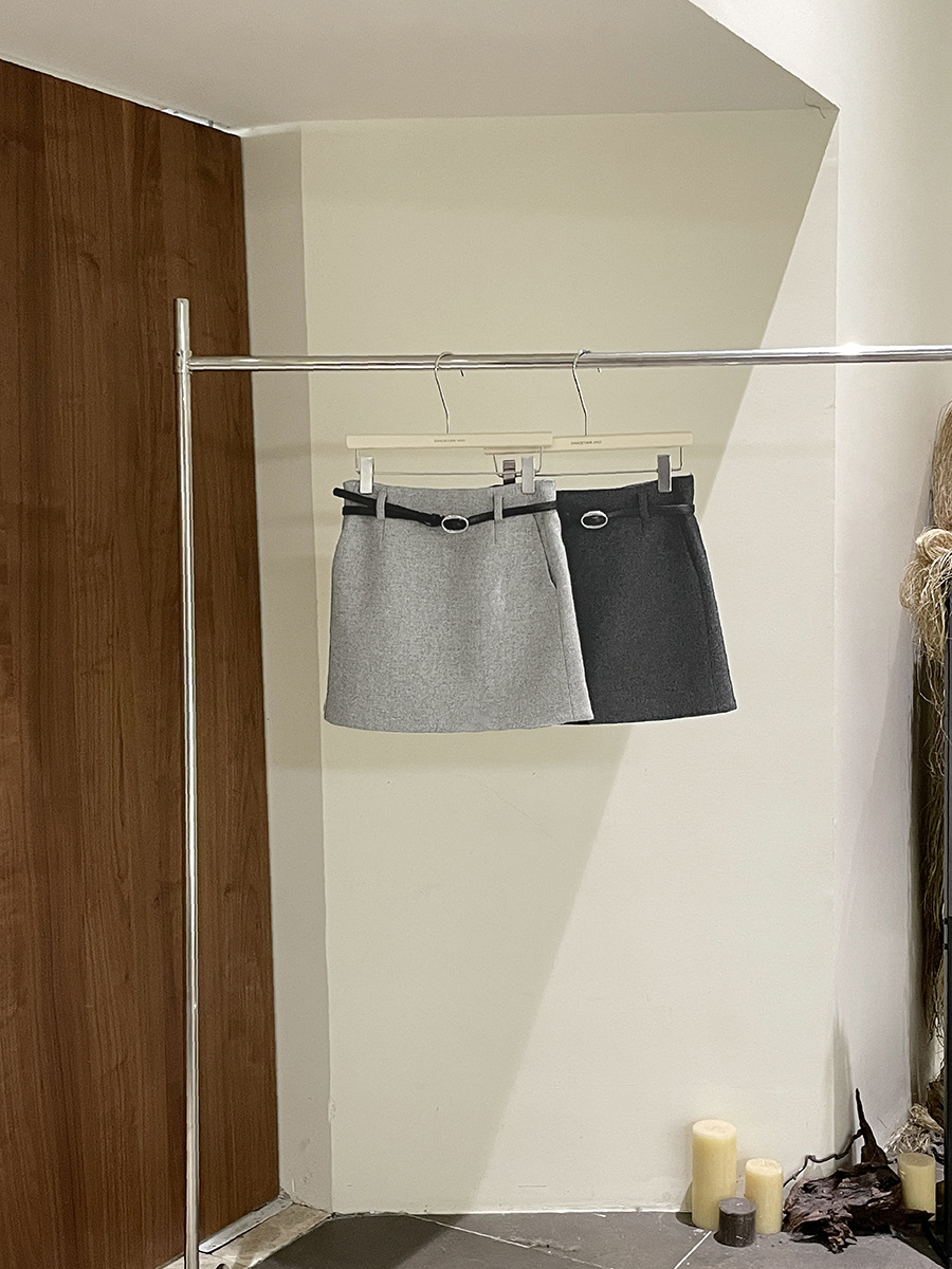 C185 woolen skirt with belt A-line lazy winter new style