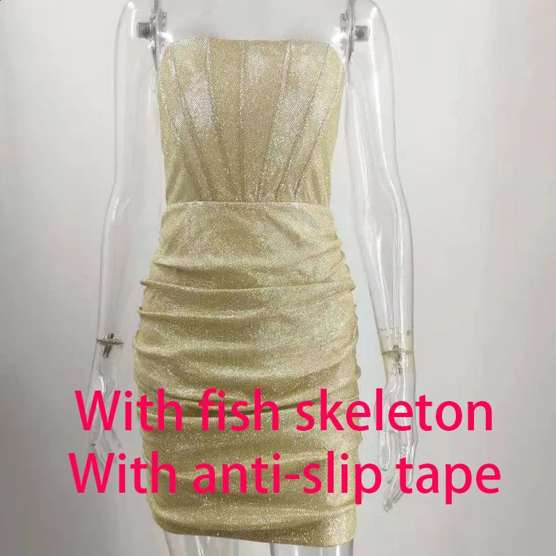 Giyu Nightclub Party Womens Sexy Body Shining Strapless Mini Short Ball Dress Summer Elegant Folded Black Tank Top 241231