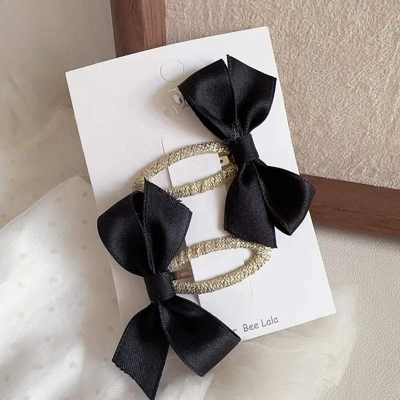 2pcsset Black Color Elegant Princess Hair Clip for Kids Retro Lace Bow Toddlers BB Sweet Headwear Accrssories 241230z