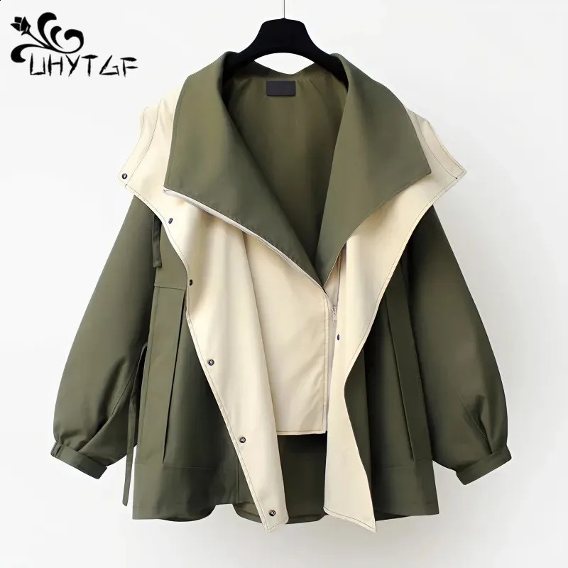UHYTGF 2024 Spring Autumn Womens Trench Coat Hooded Zipper Loose Jacket Korean Version Fashion Little Chap Windbreak Women 20 241231