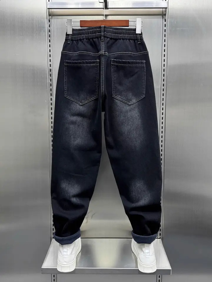 Black casual jeans with letter printing elements street wanderer fashion harem pants mens clothing 241230