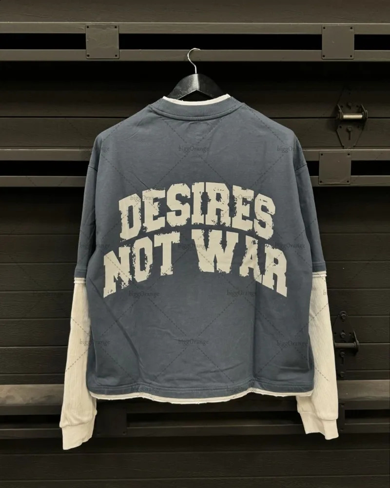 American Retro Letter Printed Longsleeved Tshirt Y2K Harajuku Punk Round Neck Twopiece Men Trendy Casual Loose Top 241223