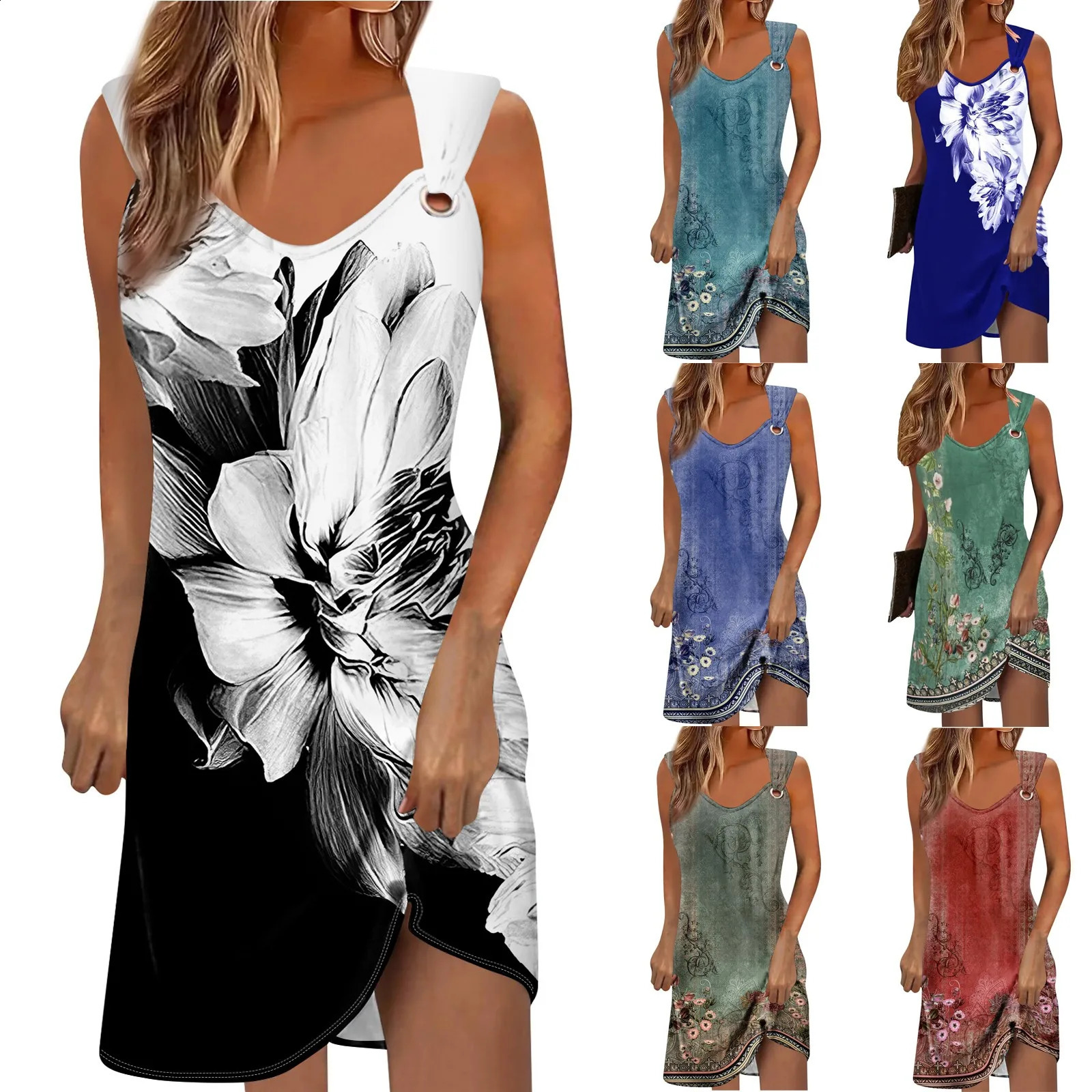 Summer Fashion Womens Flower Beach Vest Womens Bohemian Holiday Loose Leisure Sun Skirt Plus Size Womens Vest 241231