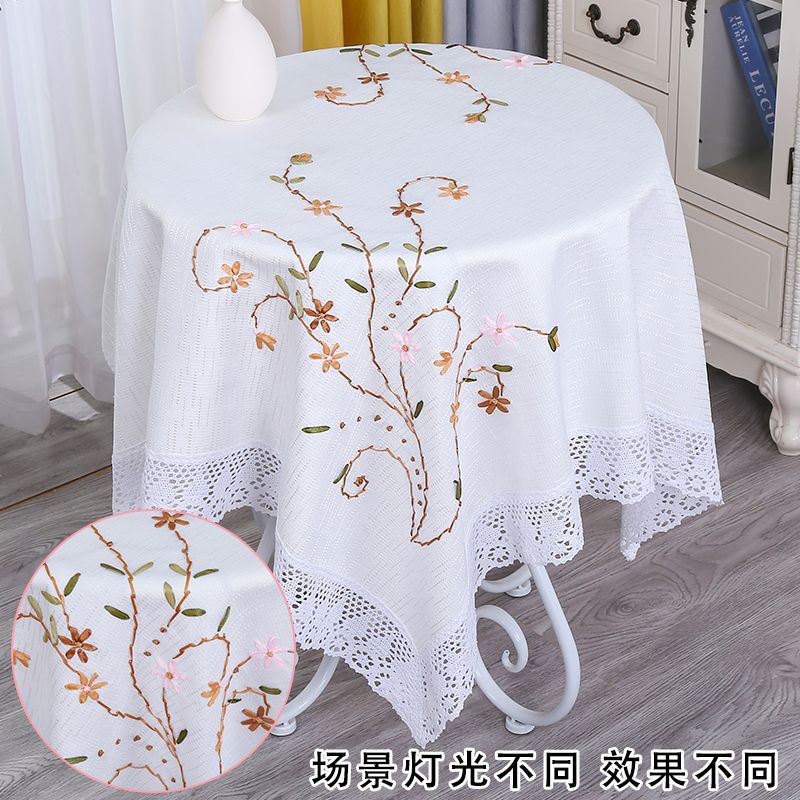 Ribbon hand-embroidered high-end Chinese pastoral dining table cloth F-1