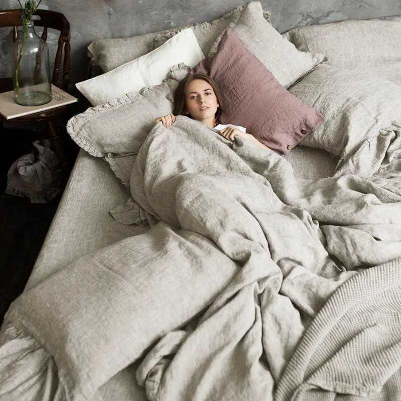 Organic linen bedding including down duvet covers and 2 low top bedding button or zipper duvet covers Y241231