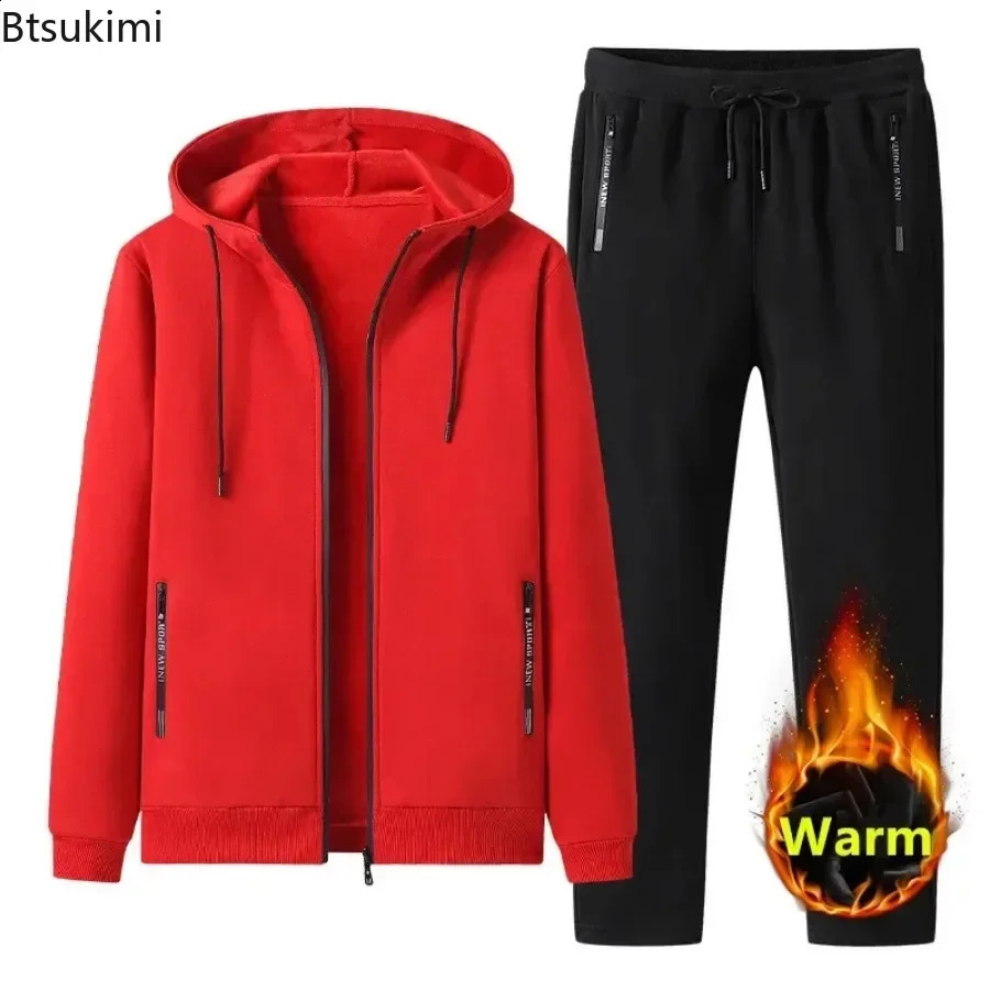 2025 autumn winter mens fashion mens clothing with wool thickened warm cotton hooded sportswear mens casual track and field clothing 241231