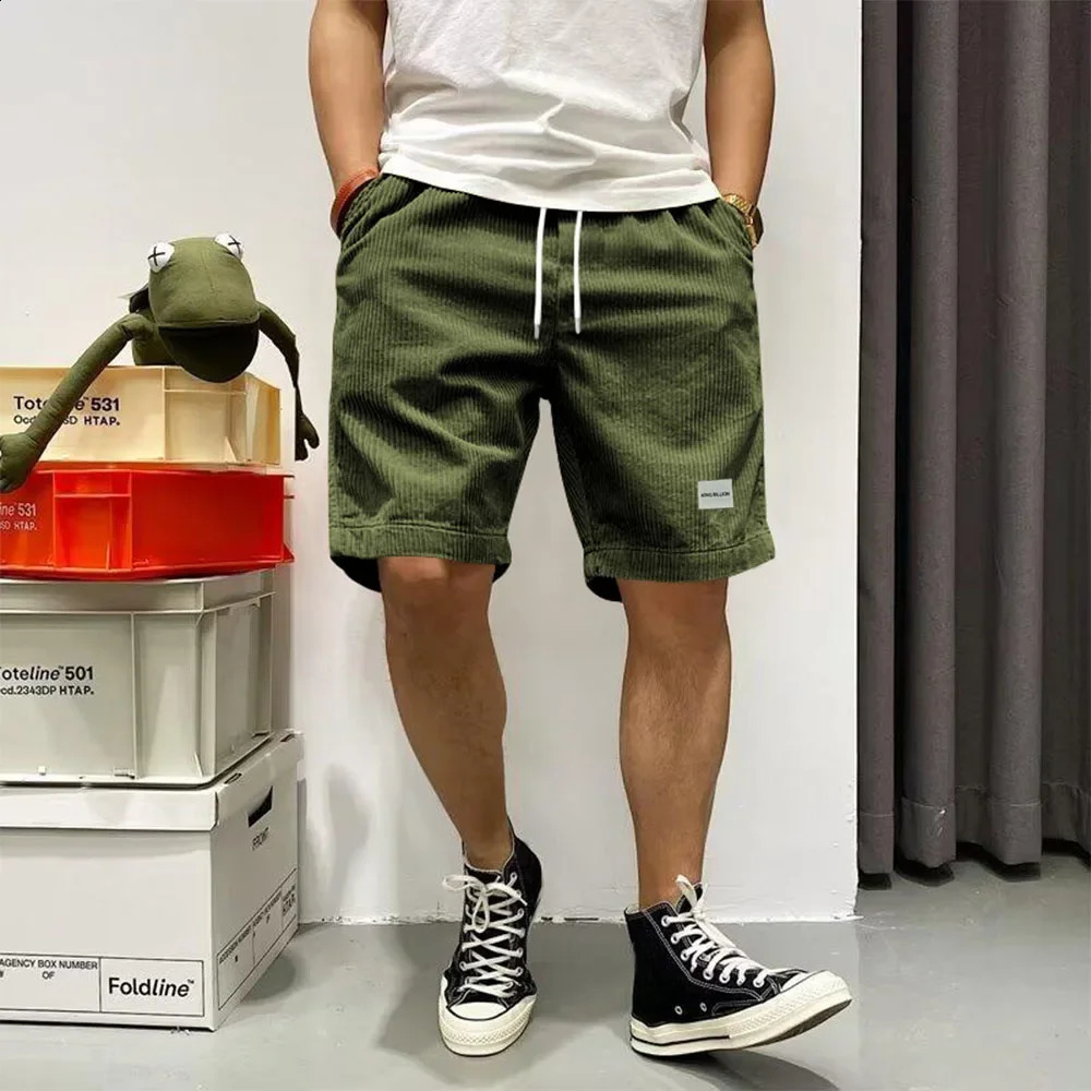 Mens summer shorts Corduroy shorts pocket loose shorts casual mens sports shorts elastic waist sports shorts 241231