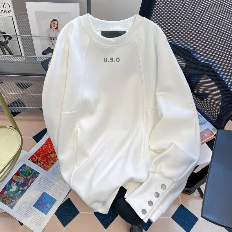 Trendy Boyfriend Spring Autumn 2024 Splicing Pullovers ONeck Letter Fashion Solid Color Loose Casual Long Sleeve Hoodies 241223