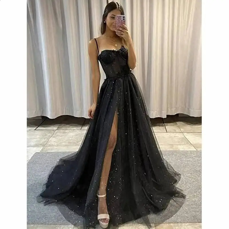 Sparkling chiffon ruffled ball gown long ball gown spaghetti strap lace decal 3D floral stitching bridal gown cocktail party 241231