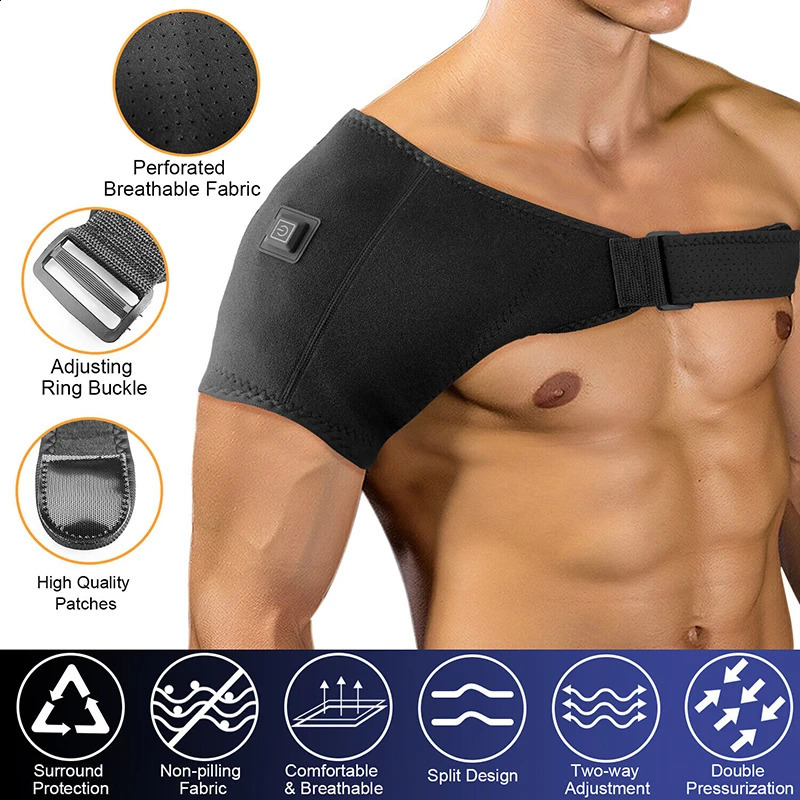 Heated Shoulder Brace Adjustable Heating Pad Unisex Heat Therapy Massager Wrap for Frozen Pain Relief 241230