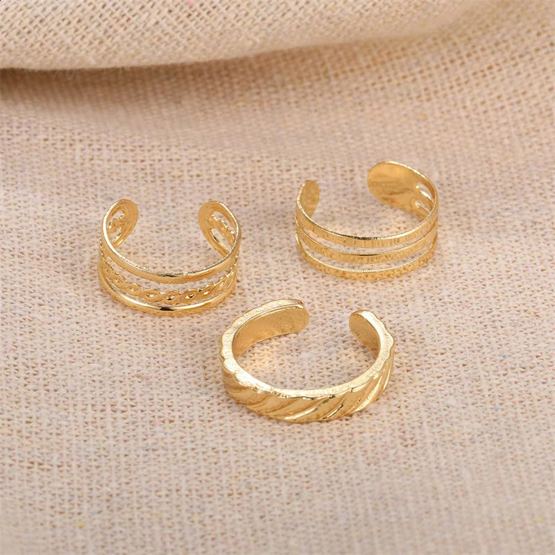 3PCS Fashion Ins Open Toe Rings For Women Adjustable Simple Minimal Hollow Summer Beach Smooth Feet Ring Jewelry On Foot 241225
