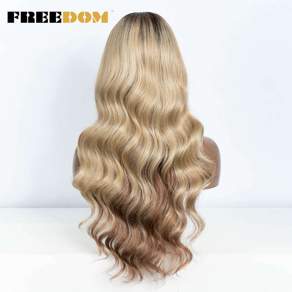 13X4 Synthetic Frontal For Women Body Wave Ombre Blonde Brown Ginger Lace Heat Resistant Cosplay Wigs