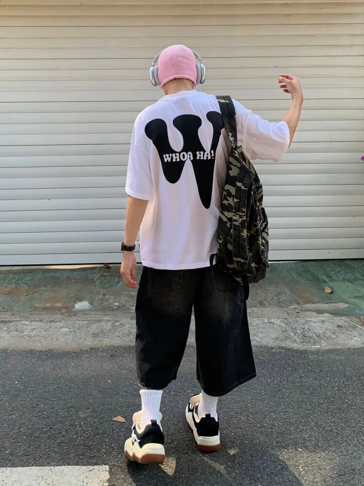 ReddaChic mens low waist wide leg Jorts tight jeans loose casual denim shorts Y2k pants Harajuku retro hip-hop clothing 241231