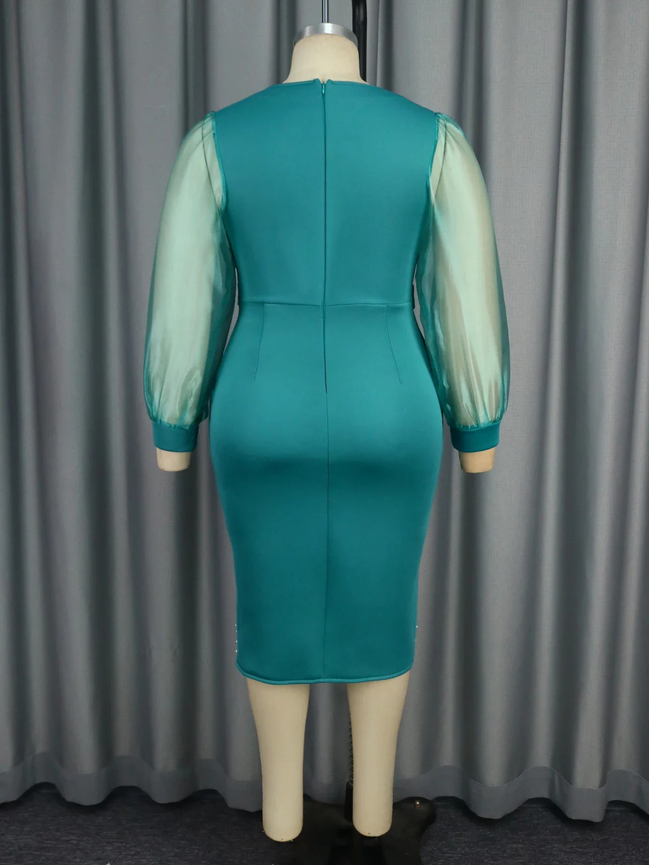 Ogilvy Evening Dress with V-neck Bead and Mesh Lantern Long Sleeve Sexy Womens Party Classic Office Womens Wedding Guest Dress 241231