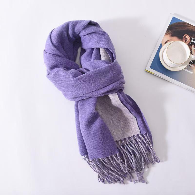 T045 solid color double-sided scarf female thick warm tassel shawl neck scarf winter cashmere scarf