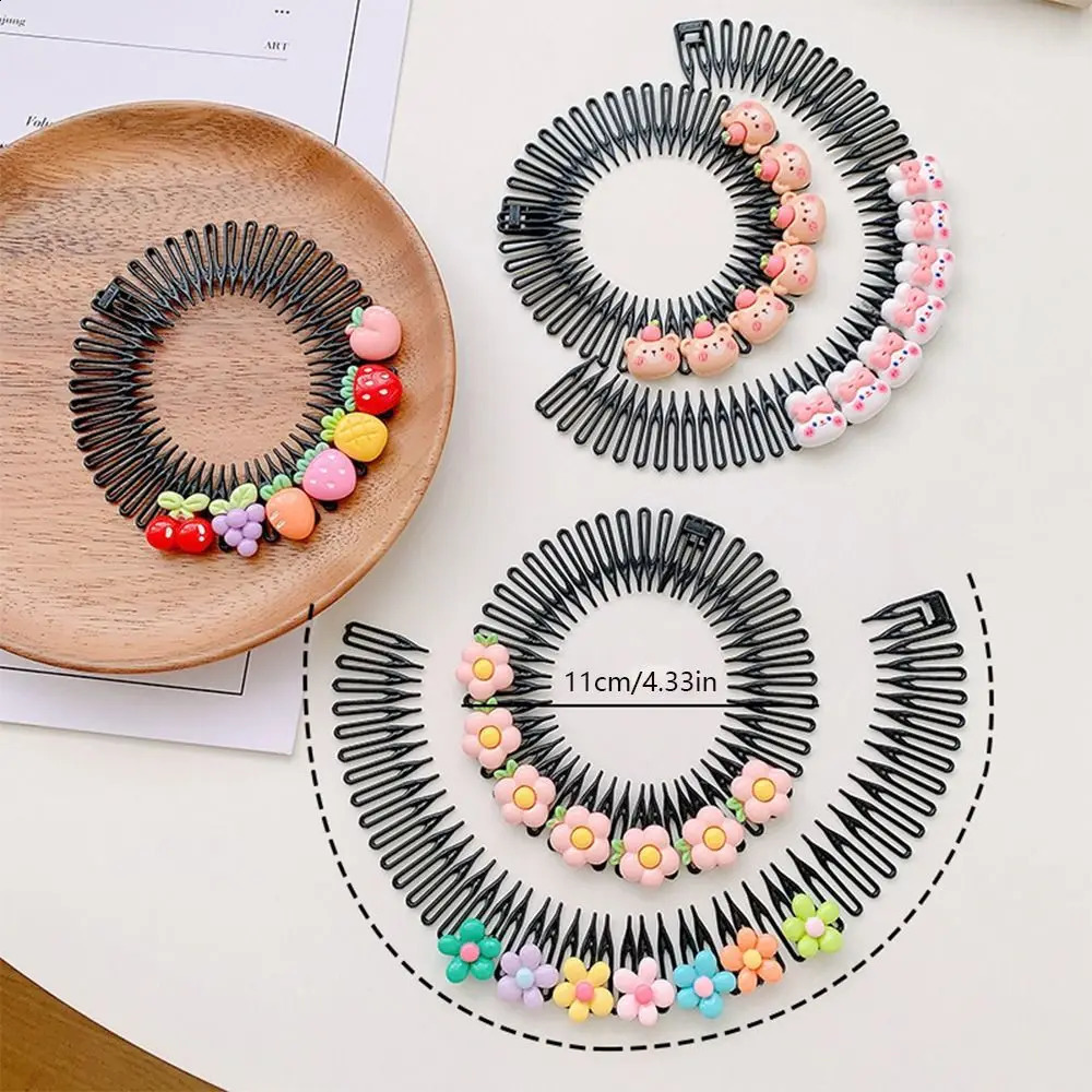 Children Full Circle Stretch Comb Teeth Spring Headband Girls Invisible Hair Circles Hairband Fixed Combs 241230