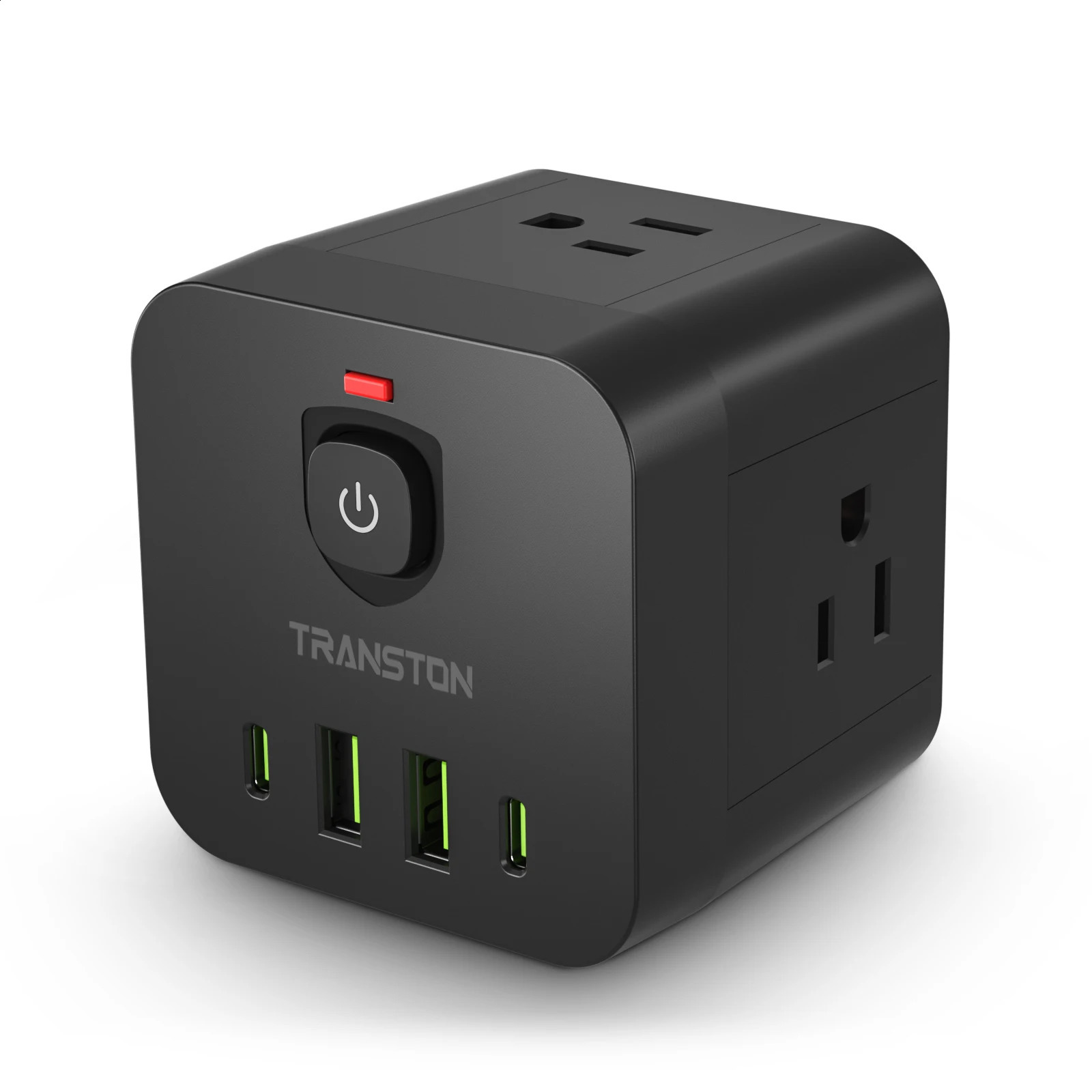 Mini portable cube power socket with surge protector 4 sockets 2 USB TypeC suitable for home travel office Black 241220