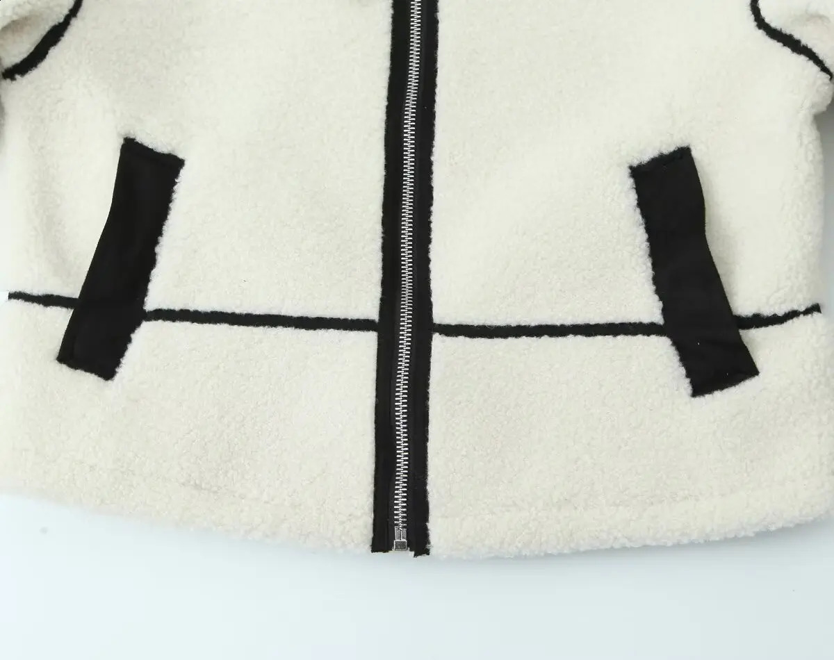 RARA winter womens lamb wool jacket coat contrast stripes straight loose fleece doublesided 241231