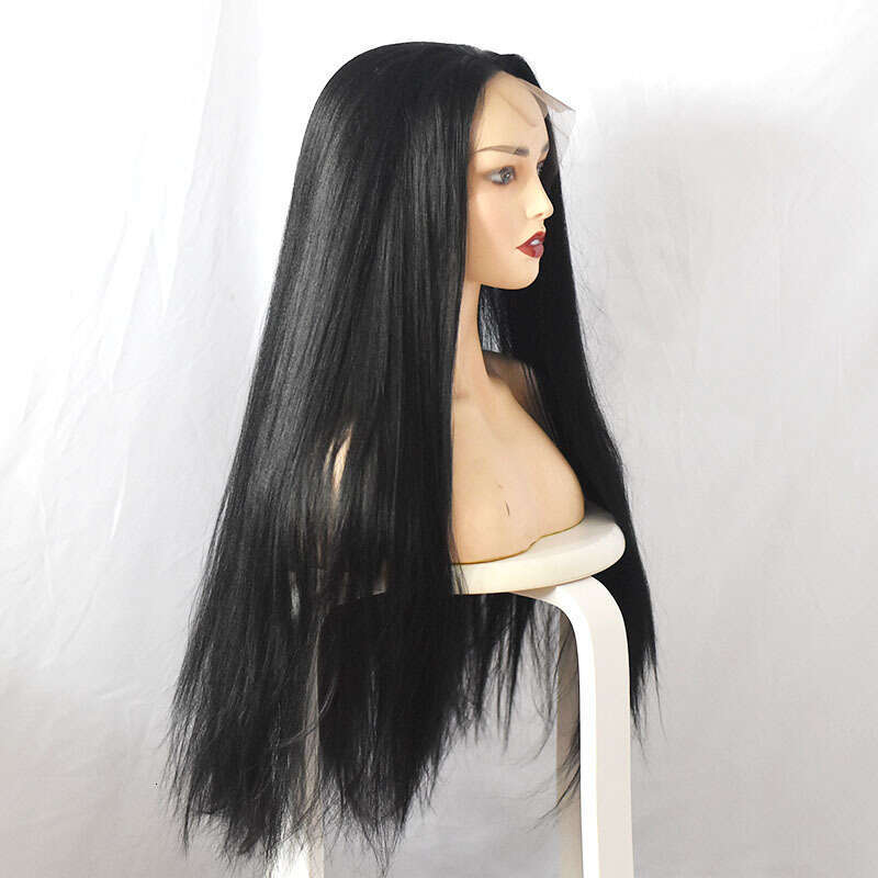 Lace Front Wig Cover T Shape Huafei Front Women's Center Split Long Straight Synthetic Fiber Hair Wig Head Cover T-Shaped Lace Wigs Kq2