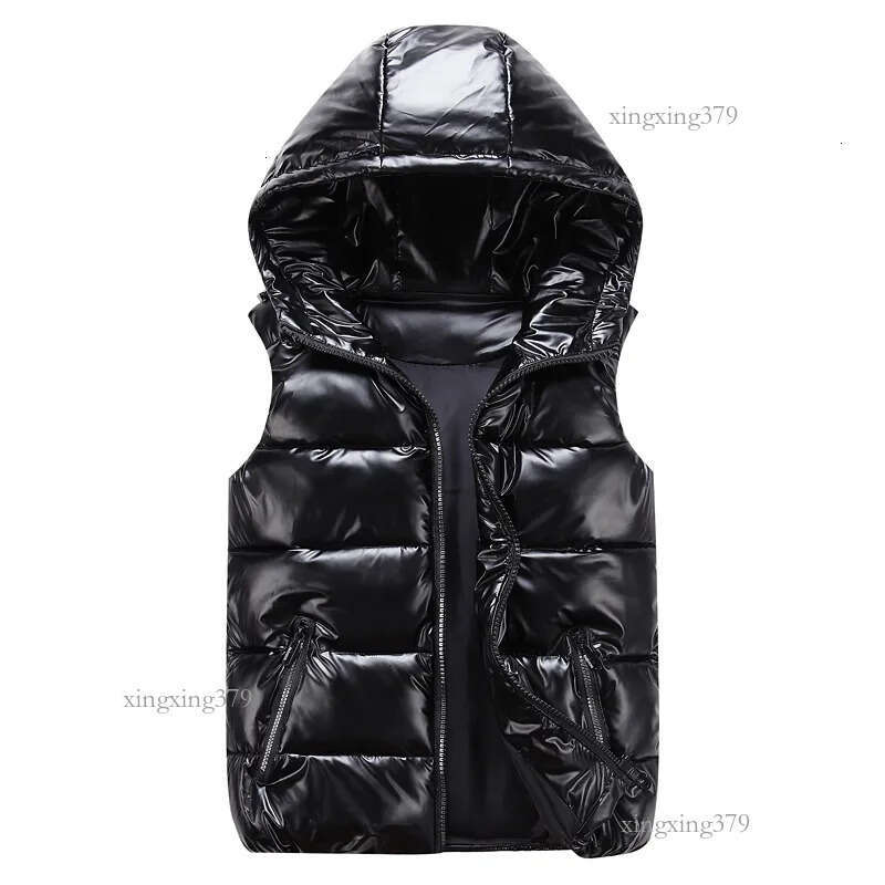 Men's Vests Man/woman/ child Winter Hooded Glossy Cotton Casual Waistcoat Sleeveless Jacket Warm Overcoats Hat 221116