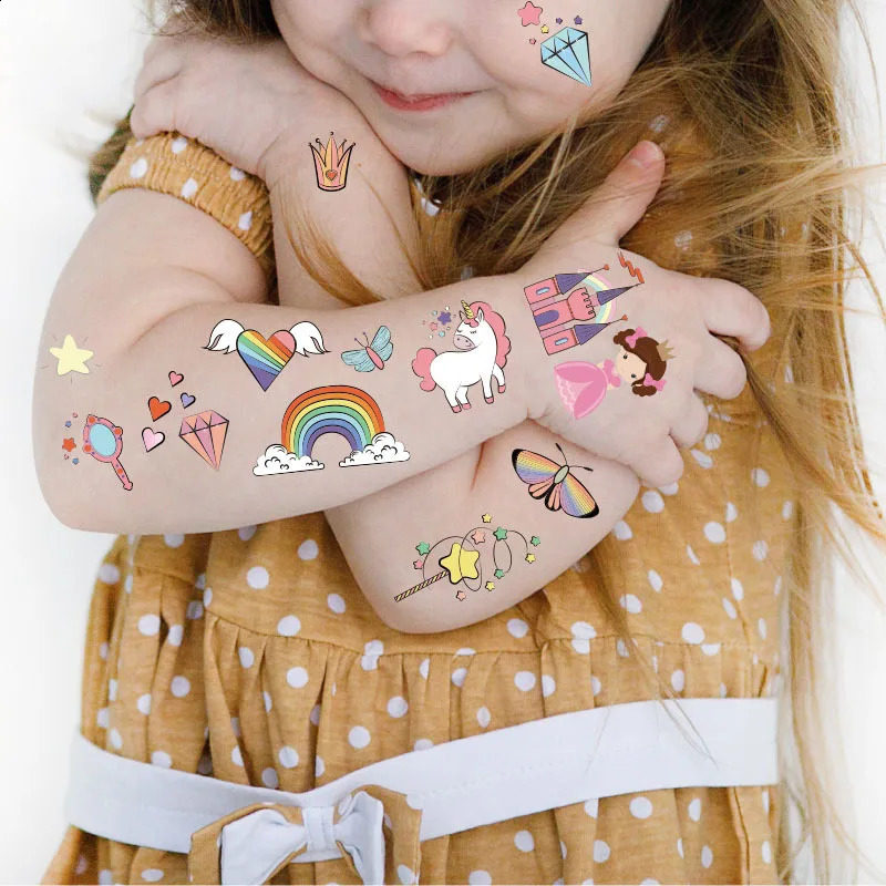 10PCS Tattoos for Children Transfer Kids Mini Waterproof Festival Glitters Face Unicorn Animals Stickers 241230