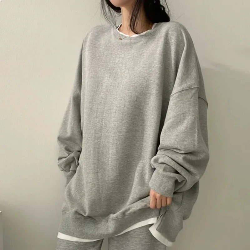 Spring Autumn Long Sleeve Loose Contrast Two Pieces Pullovers Top Casual Solid Youth Hoodies Korean Fashion Women Clothing 241223