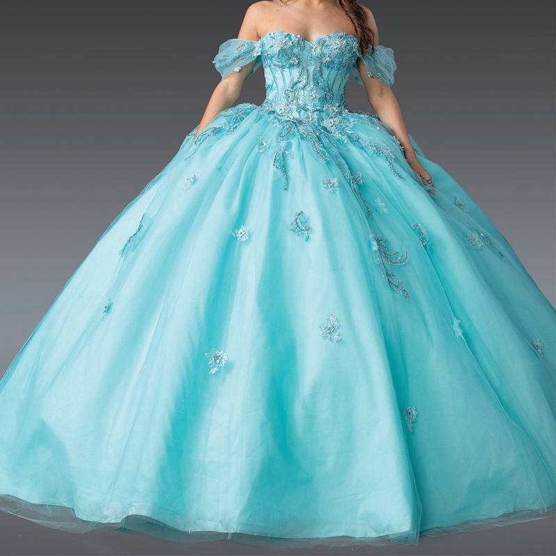 Light Blue Quinceanera Dresses Ball Gown Off The Shoulder Applique Lace Beads Tull Party Birthday Sweet 16 Vestido De 15 Anos