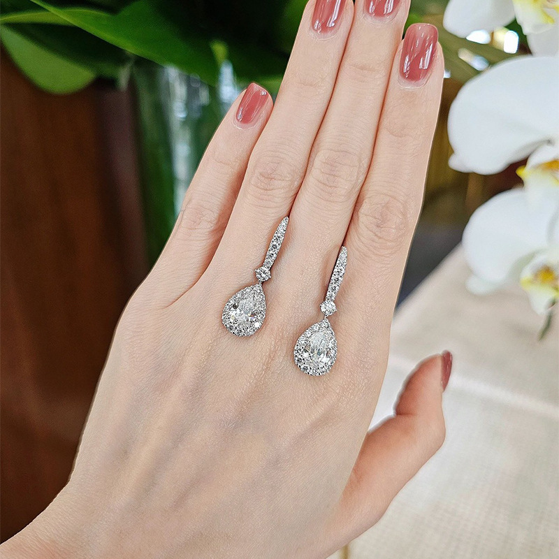 Choucong Brand Dangle Earrings Sparkling Gorgeous Luxury Jewelry Genuine 100% 925 Sterling Silver Water Drop White Moissanite Diamond Party Banquet Wo