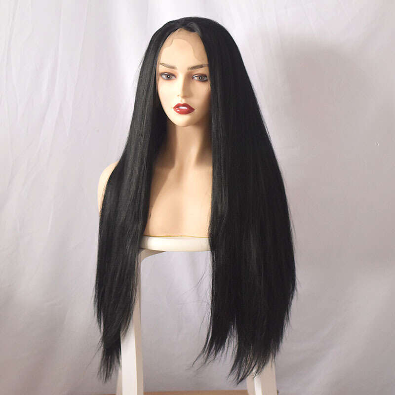 Lace Front Wig Cover T Shape Huafei Front Women's Center Split Long Straight Synthetic Fiber Hair Wig Head Cover T-Shaped Lace Wigs Kq2