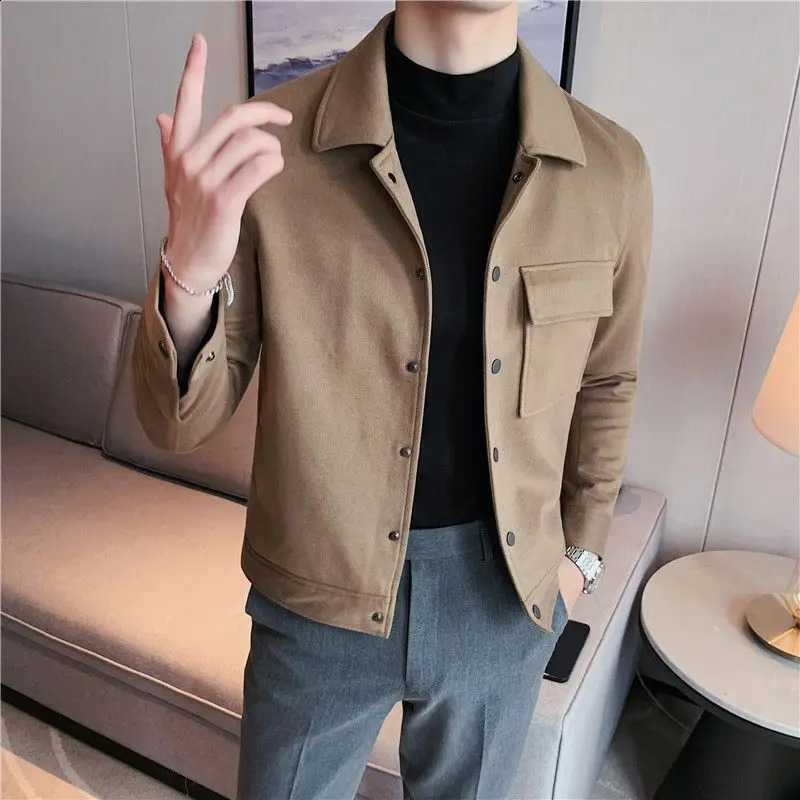 High-quality Autumn Winter Wool Blends Jackets Men Fashion Slim Casual Business Short Trench Coat Streetwear Social Men Clothing 241225