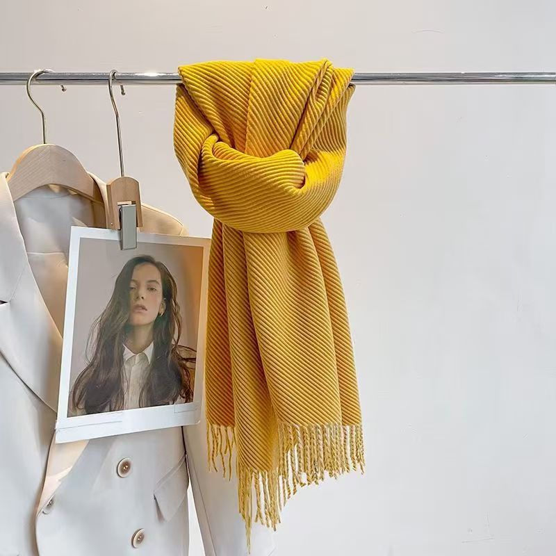 T044 autumn and winter new thick warm scarf women's wrinkled long solid color large shawl style Korean version all-match