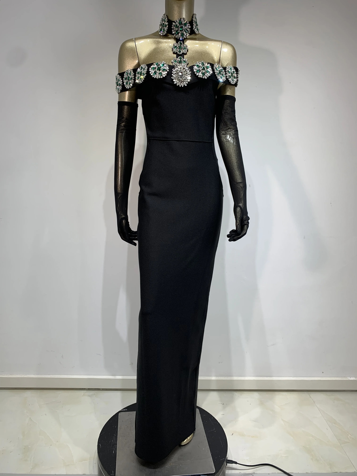 Summer Bandage Dress Womens Celebrity Sexy Diamond Crystal Black Maxi Long Elegant Nightclub Party Dress 241231