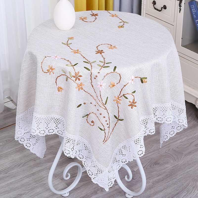 Ribbon hand-embroidered high-end Chinese pastoral dining table cloth F-1