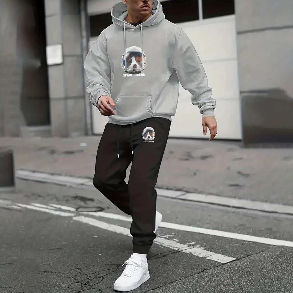 Font symbol 3D printing sports shirt set mens autumn/winter casual sports shirt jumping mens sports shirt set fashionable mens set 241231